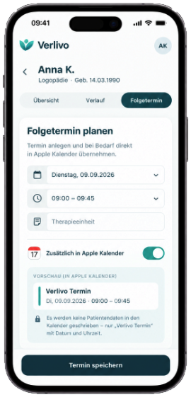 Reale iPhone-Ansicht der Verlivo-Terminplanung